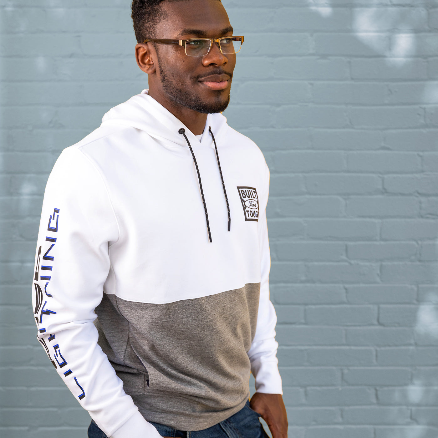 Ford Lightning Men's Colorblock Hooded Pullover Fleece